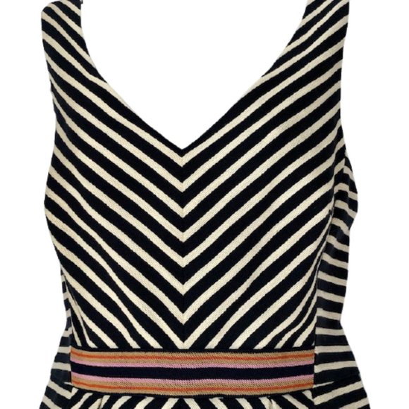 Maeve by Anthropologie Mitered Chevron Dress Lined - Navy/Ivory - 12 - Picture 4 of 12